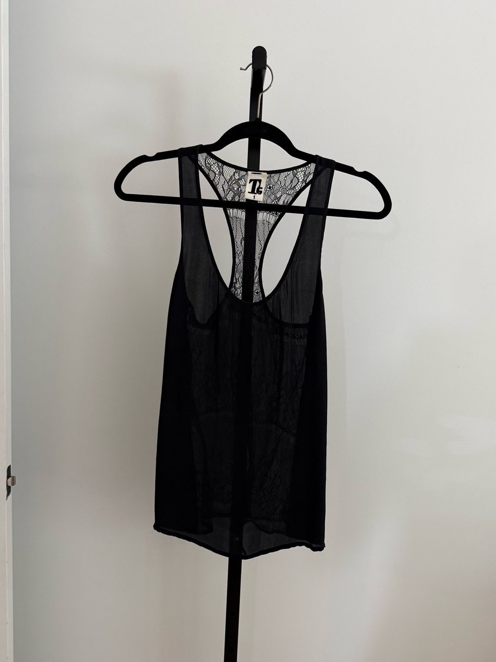 Tt Silk Sheer Black Lace-Back Racerback Tank